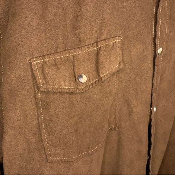 XXL Bit And Bridle Mens Western Shirt Brown Tan Faux Suede Snap Buttons Stretch - Picture 4 of 13